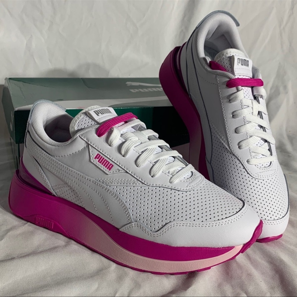 Puma Cruise Rider Leather White Magenta Platform Shoes New Womans Sizes NEW - Picture 3 of 6